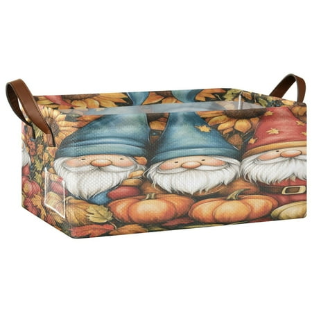 Wobogo Dwarf Elves Fall Storage Basket Soccer Plaid Fabric Oversized Collapsible Hoard Box with Metal Iron Frame 16.9×11.4×7.7in