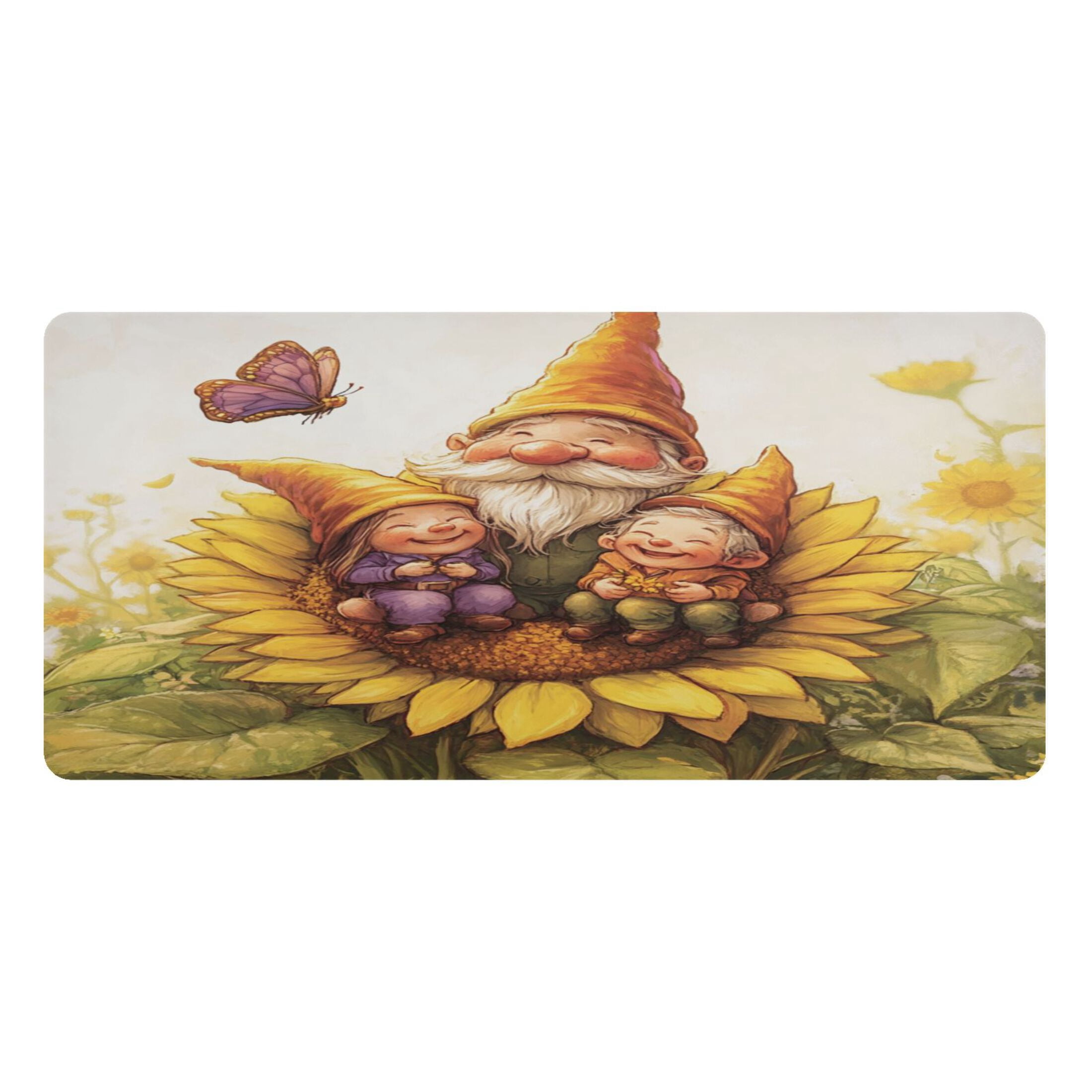 Wobogo Dwarf Elves Sunflower Gaming Mouse Pad Non-slip Leather Desk Mat Water Resist Keyboard Pad for Gamer Office 16.5×35.4in