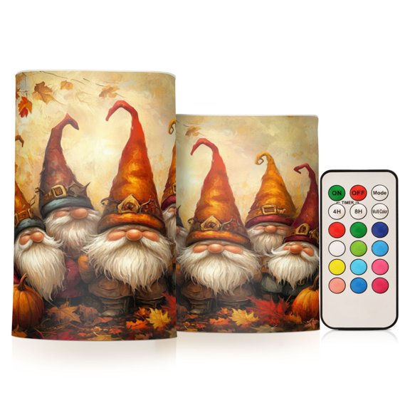 Wobogo Dwarf Pumpkin Figures Combo Flameless Flickering Candle Light with Remote Control and Timer for Romantic Atmosphere