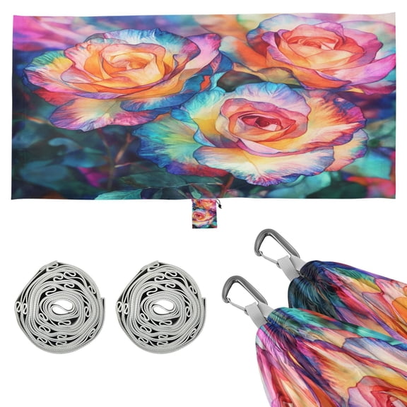 Wobogo Dyeing Rose Camping Hammocks 330 lb Capacity with Tree Straps and Hanging Pockets for Outside Hiking Beach Backpack Travel