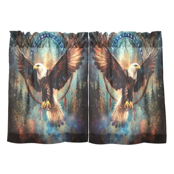 Wobogo Eagle Soaring in The Sky Kitchen Curtains 2 Piece Set Farmhouse Country Style Light Filtering Small Window Drapes Suitable for Bathroom Laundry Room and RV 27x36in