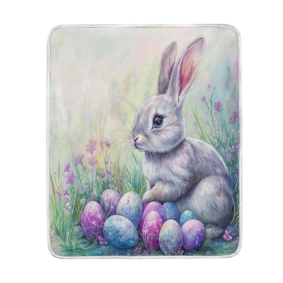 Wobogo Easter Blue Bunny Flannel Fleece Bed Blanket as Bedspread Coverlet Sofa blankets (50x60in) Soft Lightweight Warm and Cozy