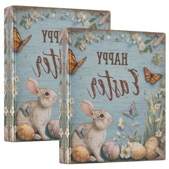 Wobogo Easter Bunny Blue Board File Folders Set of 2 Extra Large Capacity to Hold 200 Sheets of Documents Hard Shell Ring Binder for School Home Office