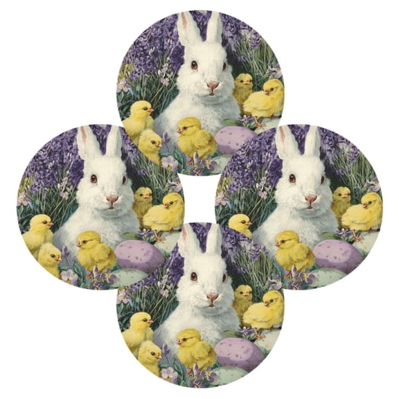 Wobogo Easter Bunny Egg Nest Round Placemats Set of 4 Heat Resistant Washable Kitchen Table Decorations 15.4in