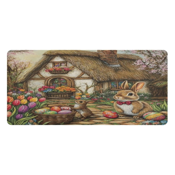 Wobogo Easter Cozy Cabin Gaming Mouse Pad Non-slip Leather Desk Mat Water Resist Keyboard Pad for Gamer Office 23.6×47.2in