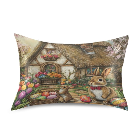 Wobogo Easter Cozy Cabin Satin Pillowcase Soft Smooth Envelope Design Comfortable Bedding Essentials 20×30in