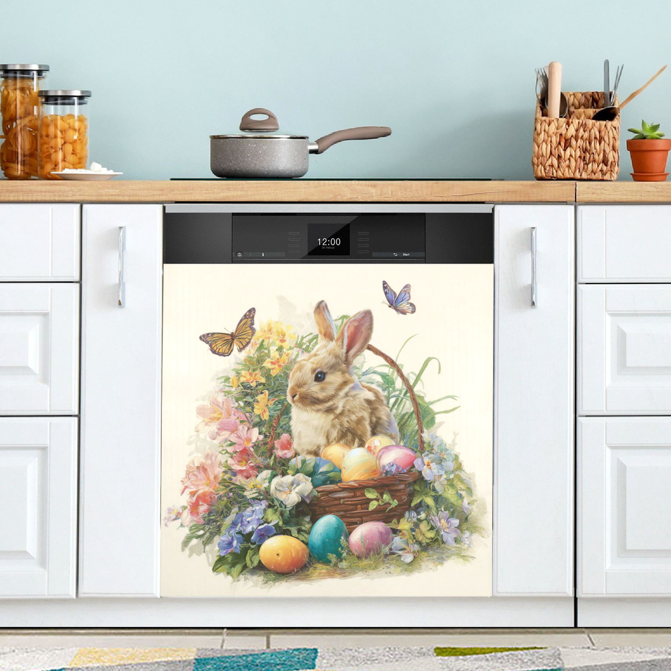 Wobogo Easter Egg Basket Bunny Magnetic Dishwasher Sticker Personalized DIY Beautiful and Practical Home Kitchen Fridge Decorations 23×16in
