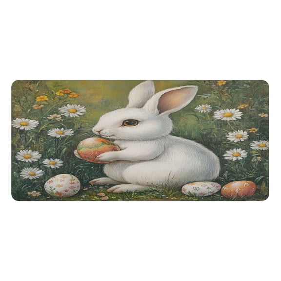 Wobogo Easter White Rabbit Gaming Mouse Pad Non-slip Leather Desk Mat Water Resist Keyboard Pad for Gamer Office 23.6×47.2in