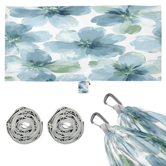 Wobogo Elegant Flowers in Shades Of Blue Camping Hammocks 330 lb Capacity with Tree Straps and Hanging Pockets for Outside Hiking Beach Backpack Travel