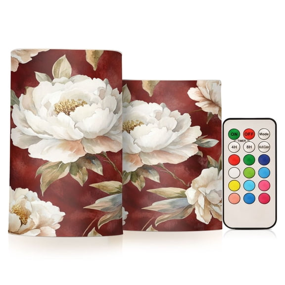 Wobogo Elegant Peony Combo Flameless Flickering Candle Light with Remote Control and Timer for Romantic Atmosphere