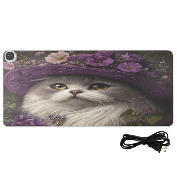 Wobogo Elegant Persian Cat Heated Mouse Pad With 3 Heating Levels and 3-hour Auto Shut-Off Protection Ideal for Computer Keyboards Home Office Hand-warming Essential