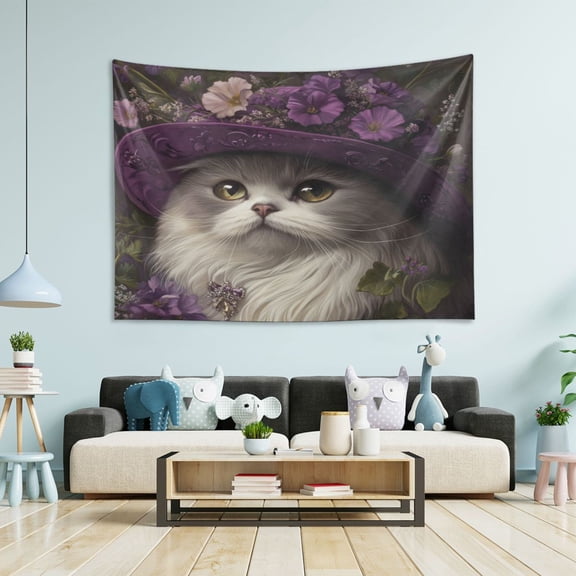Wobogo Elegant Persian Cat Tapestry 60×51in Home Living Room Bedroom Wall Hanging Ornaments