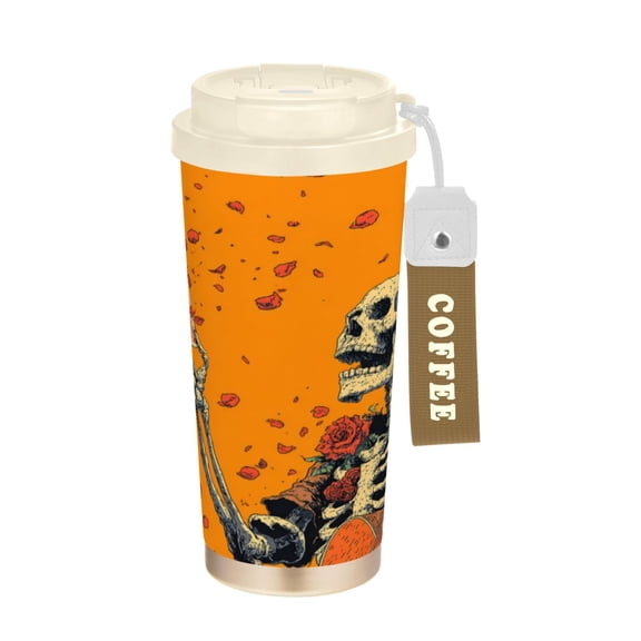 Wobogo Elegant Skeleton Double Drinking Coffee Cup Insulated Mug with Food-grade 316 Stainless Steel Beige Lid