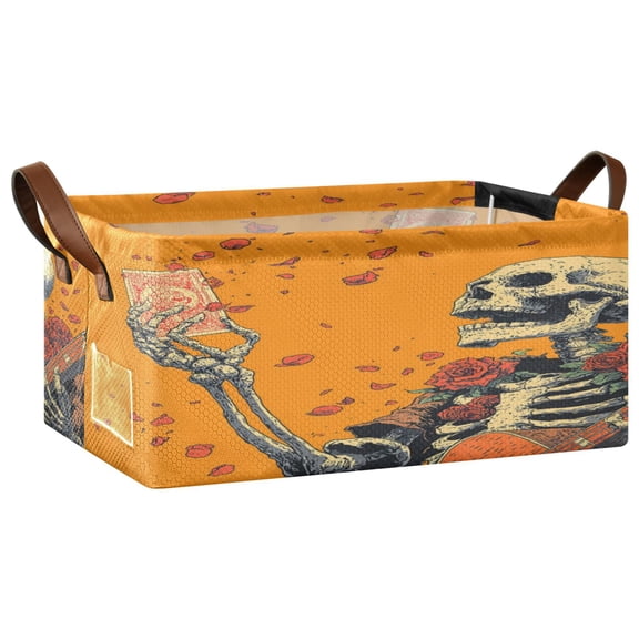 Wobogo Elegant Skeleton Storage Basket Soccer Plaid Fabric Oversized Collapsible Hoard Box with Metal Iron Frame 16.9×11.4×7.7in