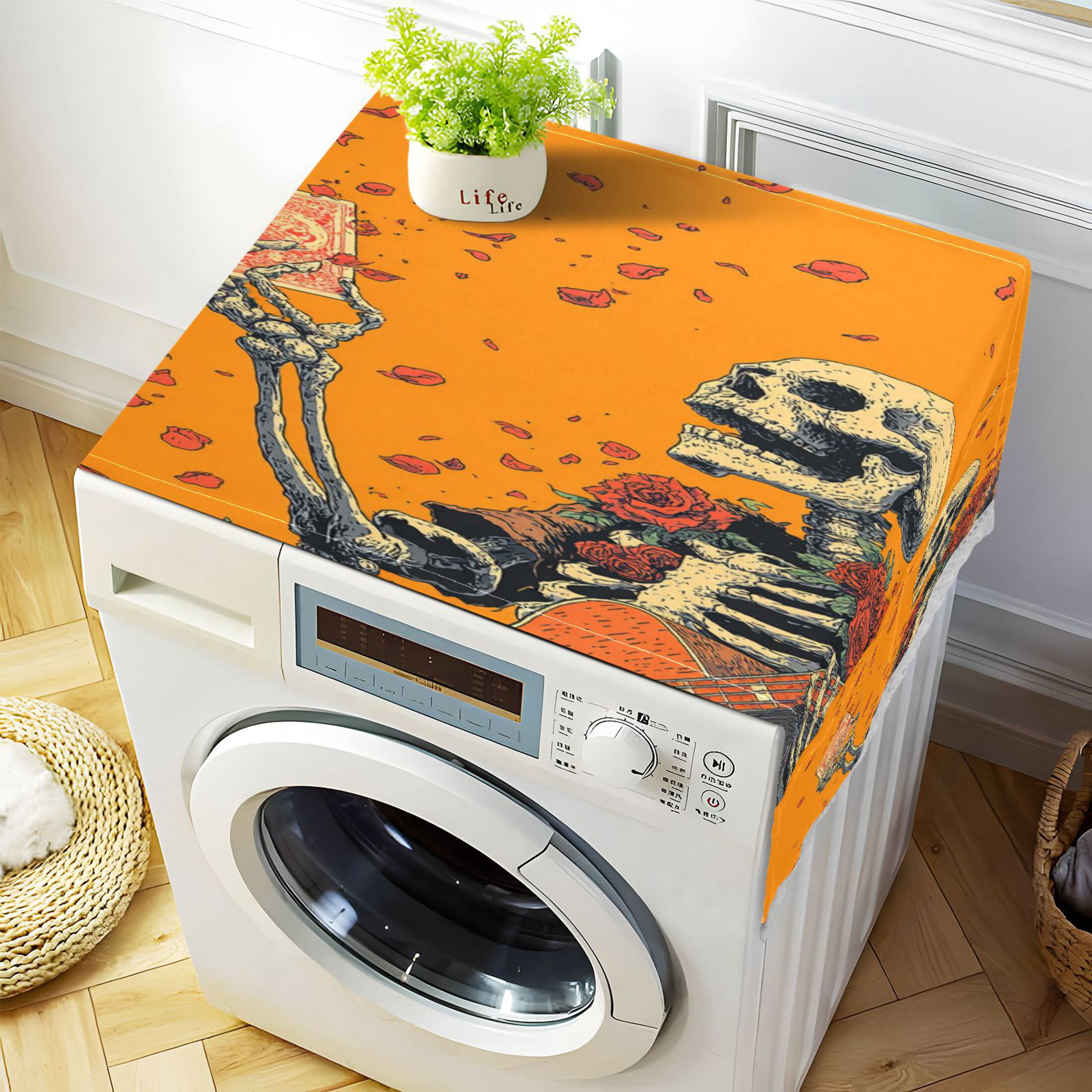 Wobogo Elegant Skeleton Washing Machine Cover Dustproof Washer Dryer Cover Waterproof Laundry Room Decorative Protector