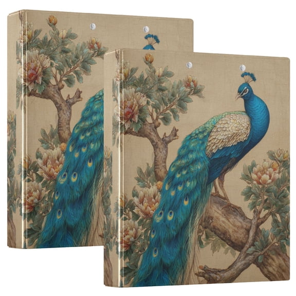 Wobogo Elegent Peacock File Folders Extra Large Capacity to Hold 200 Sheets of Documents Hard Shell Ring Binder for School Home Office
