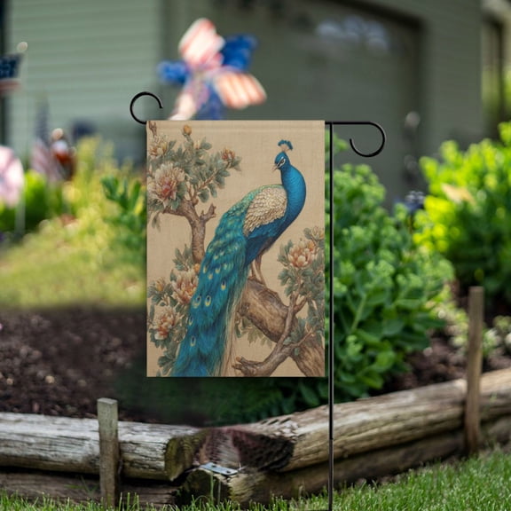 Wobogo Elegent Peacock Garden Flag 12×18 Inch Double Sided For Outdoor Yard Decoration