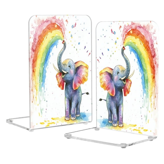 Wobogo Elephant Color Spraying Acrylic Bookends Clear L-Shaped Book Holder with Non-Slip Pads for Books Files Magazines CD DVD 5.44.18.1in