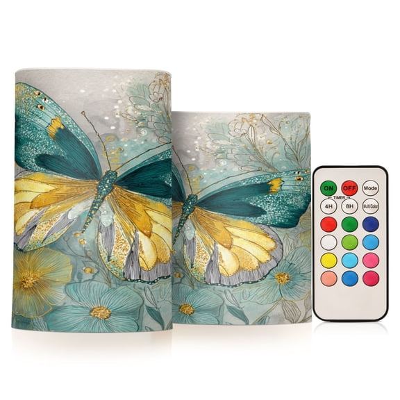 Wobogo Emerald Butterfly Combo Flameless Flickering Candle Light with Remote Control and Timer for Romantic Atmosphere