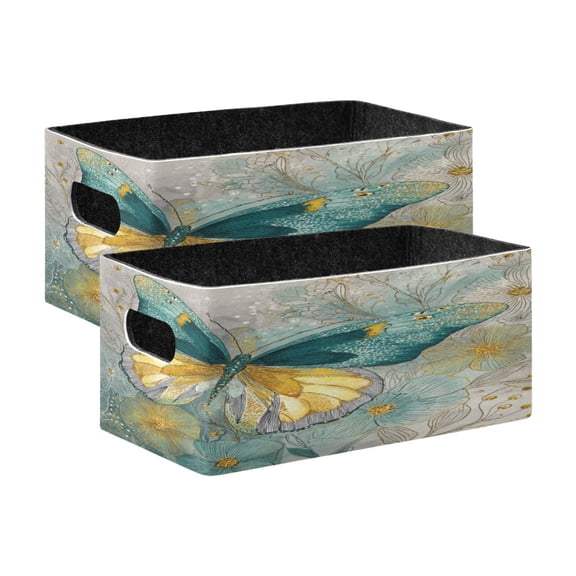 Wobogo Emerald Butterfly Decorative Folding Storage Basket Felt Organizer Bin for Toys, Clothes, Desk