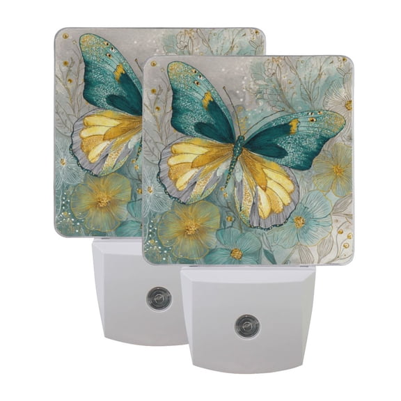 Wobogo Emerald Butterfly LED Night Light 2 Pcs Set 0.5 Watt Wall Plug in Dusk to Dawn Automatic Switch Soft White Light