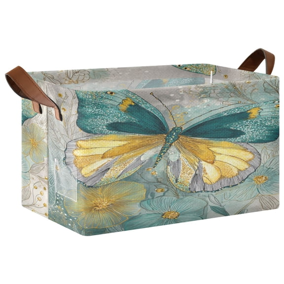 Wobogo Emerald Butterfly Storage Basket 16.9×11.4×10in Collapsible Oversized with Metal Iron Frame