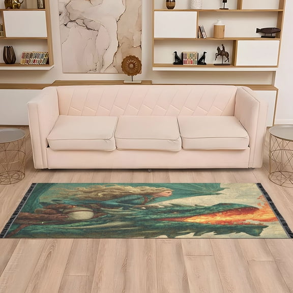 Wobogo Emerald Dragon Bedside Long Rug Delicate and Soft Modern Indoor Area Decor Non Slip Carpet for Bed Room Corridor Entrance Balcony