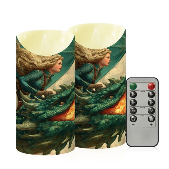 Wobogo Emerald Dragon Flameless Candles with Remote Battery Operated Flickering LED Candles with Timer 2/4/6/8H Medium Size