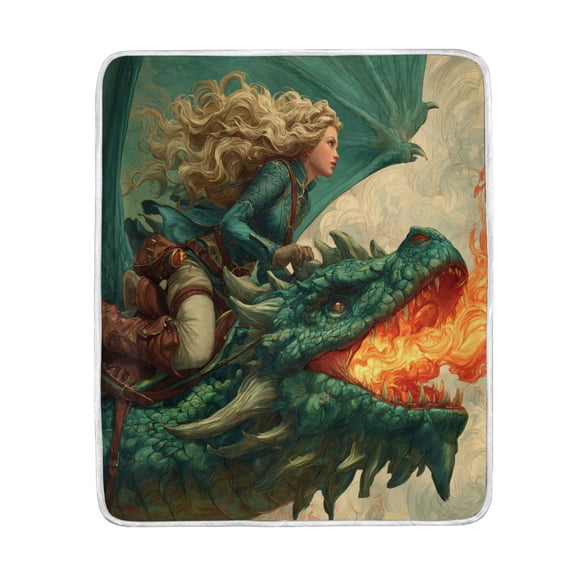 Wobogo Emerald Dragon Flannel Fleece Bed Blanket as Bedspread Coverlet Sofa blankets (80x60in) Soft Lightweight Warm and Cozy