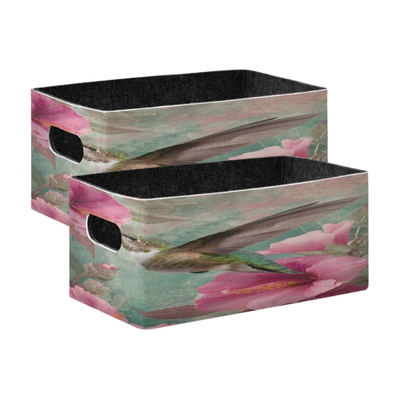 Wobogo Emerald Green Hummingbird Decorative Folding Storage Basket Felt Organizer Bin for Toys, Clothes, Desk