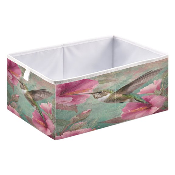 Wobogo Emerald Green Hummingbird Storage Basket Foldable Easy to Clean Durable with Hollow Support Plate with Handle 15.75x10.63x6.96in