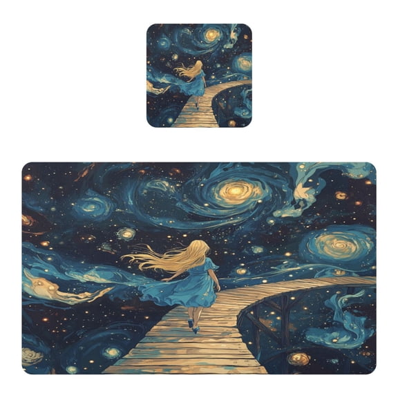 Wobogo Endless Wooden Bridge Placemats Coasters Set of 1 Heat-resistant Non-slip Easy to Clean Square Dinner Plate Mat