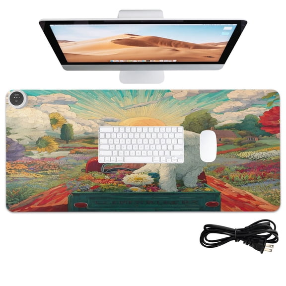 Wobogo English Sheepdog Heated Mouse Pad Extra-Large Desk Mat With 3 Heating Levels and 3-hour Auto Shut-Off Protection Ideal for Computer Keyboards Home Office Hand-warming Essential 31.5in 13in