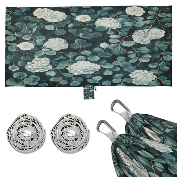 Wobogo Eucalyptus Leaves Pattern Camping Hammocks 330 lb Capacity with Tree Straps and Hanging Pockets for Outside Hiking Beach Backpack Travel