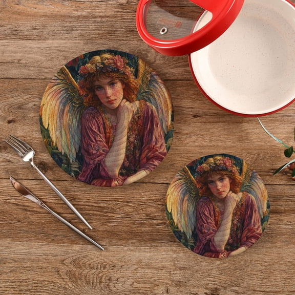 Wobogo European Goddess Trivets Potholders Set of 2 Cotton Woven Round Hot Plate Mats for Hot Dishes Bowls Teapots