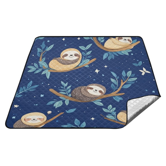 Wobogo Extra Large Camping Blanket 7878in Waterproof Foldable Picnic Mat for Beach Grass Lawn Park Accessories Cute Cartoon Sloth Pattern with Blue Background
