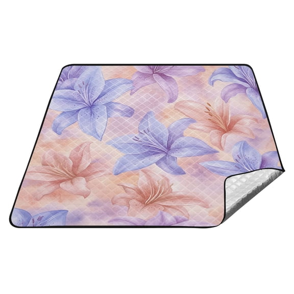 Wobogo Extra Large Camping Blanket 7878in Waterproof Foldable Picnic Mat for Beach Grass Lawn Park Accessories Lavender Tones Depicting Blooming Lilies