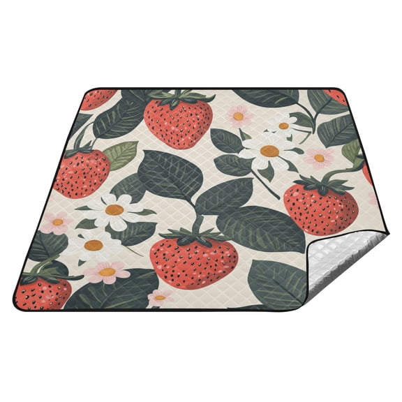 Wobogo Extra Large Camping Blanket 7878in Waterproof Foldable Picnic Mat for Beach Grass Lawn Park Accessories A Seamless Pattern with Adorable Strawberry Leaves