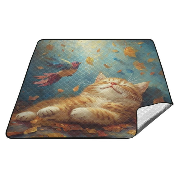 Wobogo Extra Large Camping Blanket 7878in Waterproof Foldable Picnic Mat for Beach Grass Lawn Park Accessories Orange Cat Leaf Fall