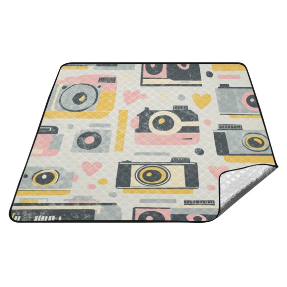 Wobogo Extra Large Camping Blanket 7878in Waterproof Foldable Picnic Mat for Beach Grass Lawn Park Accessories Vintage Film Camera Pattern