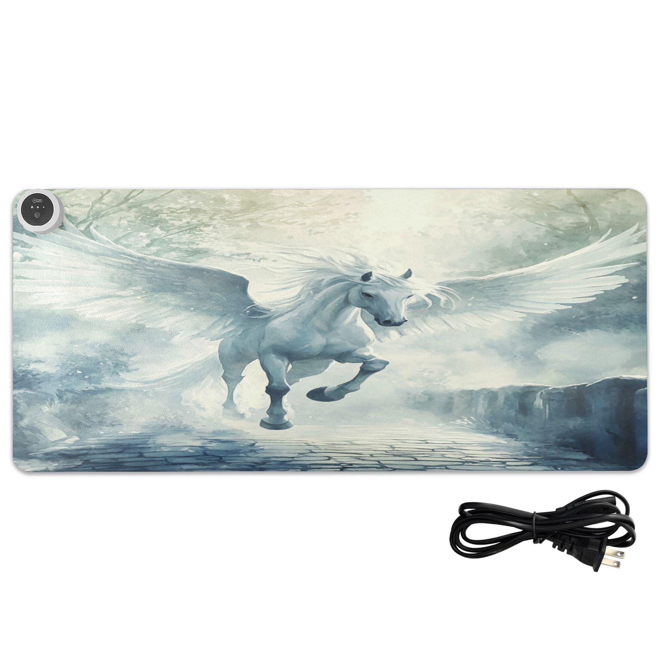 Wobogo Fairyland Pegasus Heated Mouse Pad Extra-Large Desk Mat With 3 Heating Levels and 3-hour Auto Shut-Off Protection Ideal for Computer Keyboards Home Office Hand-warming Essential 31.5in × 13in