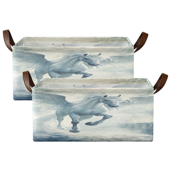 Wobogo Fairyland Pegasus Storage Basket Soccer Plaid Fabric Oversized Collapsible Hoard Box with Metal Iron Frame Two Piece Set 16.9×11.4×7.7in
