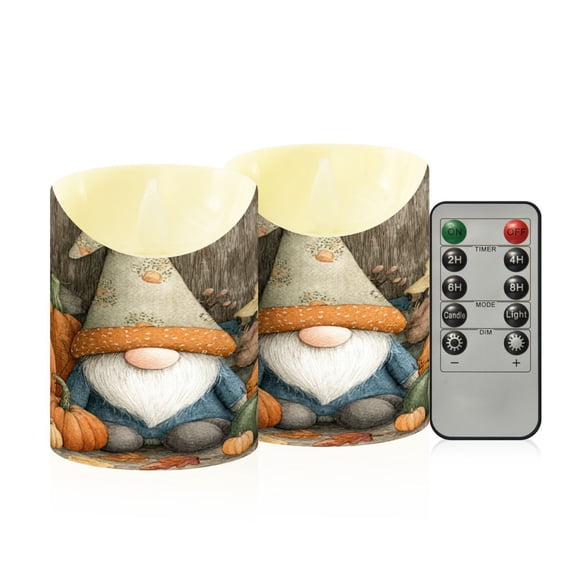 Wobogo Fall Gnome Flameless Candles with Remote Battery Operated Flickering LED Candles with Timer 2/4/6/8H Small Size