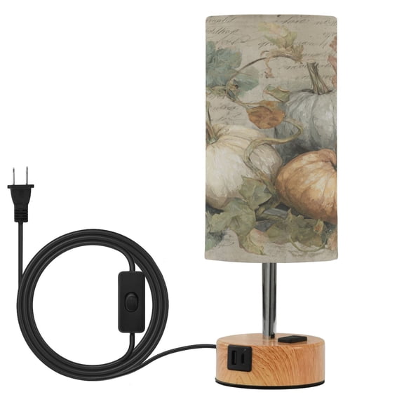 Wobogo Fall Pumpkin Maple Leaf Bedside Lamp Touch Control Table Lamp with USB A+C Charging Ports & AC Outlet 3-Way Dimmable Nightstand Lamp with Linen Fabric Shade for Bedroom Living Room
