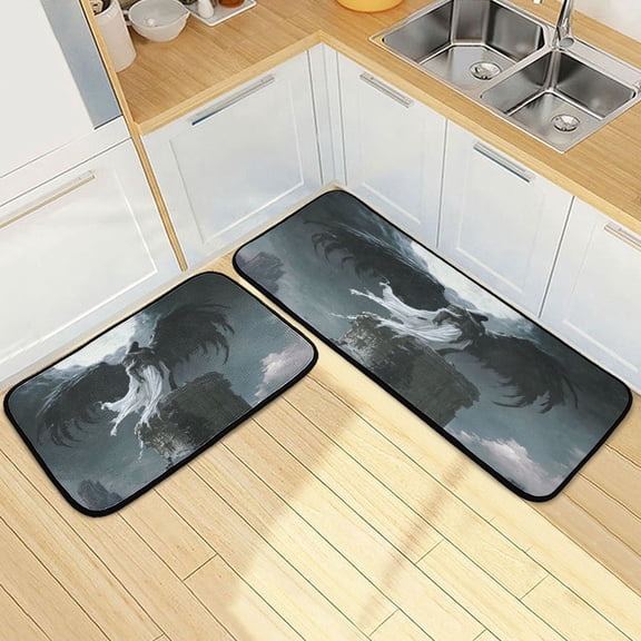 Wobogo Fallen Angel Kitchen Carpet Set of 2 Absorbent and Stain Resistant Non-slip Star Rubber Backing