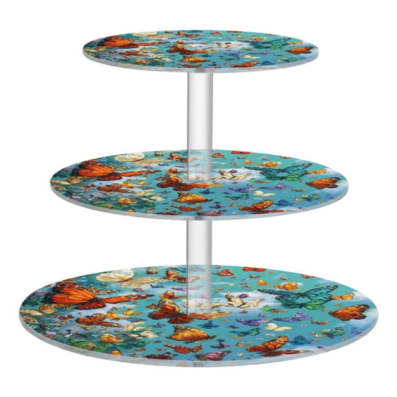 Wobogo Fantasy Butterfly 3 Tier Acrylic Cake Stand with Clear Round Hold for Wedding Holiday Birthday Baby Shower Tea Party
