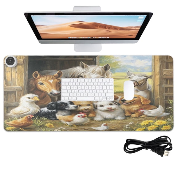 Wobogo Farm Animals Heated Mouse Pad Extra-Large Desk Mat With 3 Heating Levels and 3-hour Auto Shut-Off Protection Ideal for Computer Keyboards Home Office Hand-warming Essential 31.5in  13in