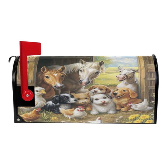 Wobogo Farm Animals Mailbox Cover Magnetic for Garden Yard Home Decor Standard Size 25.4×20.78in