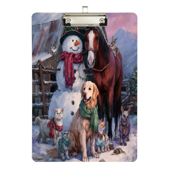 Wobogo Farm Snowman Acrylic Writing Pad Silver Clip Stardard Size A4 Office Decorative for Students Workers 12.5×9in