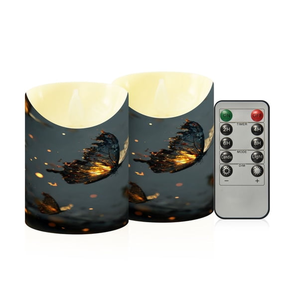 Wobogo Fire Butterfly Flameless Candles with Remote Battery Operated Flickering LED Candles with Timer 2/4/6/8H Small Size